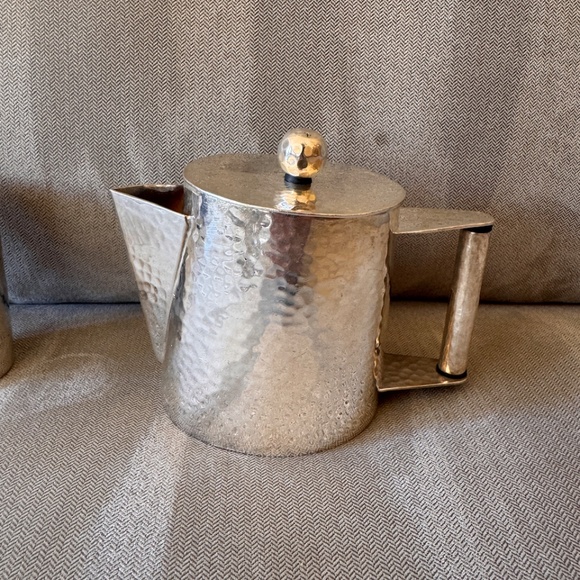 Michael Aram Silver plated Hammered Coffee / Teapot Sugar Bowl & Creamer - Picture 3 of 13